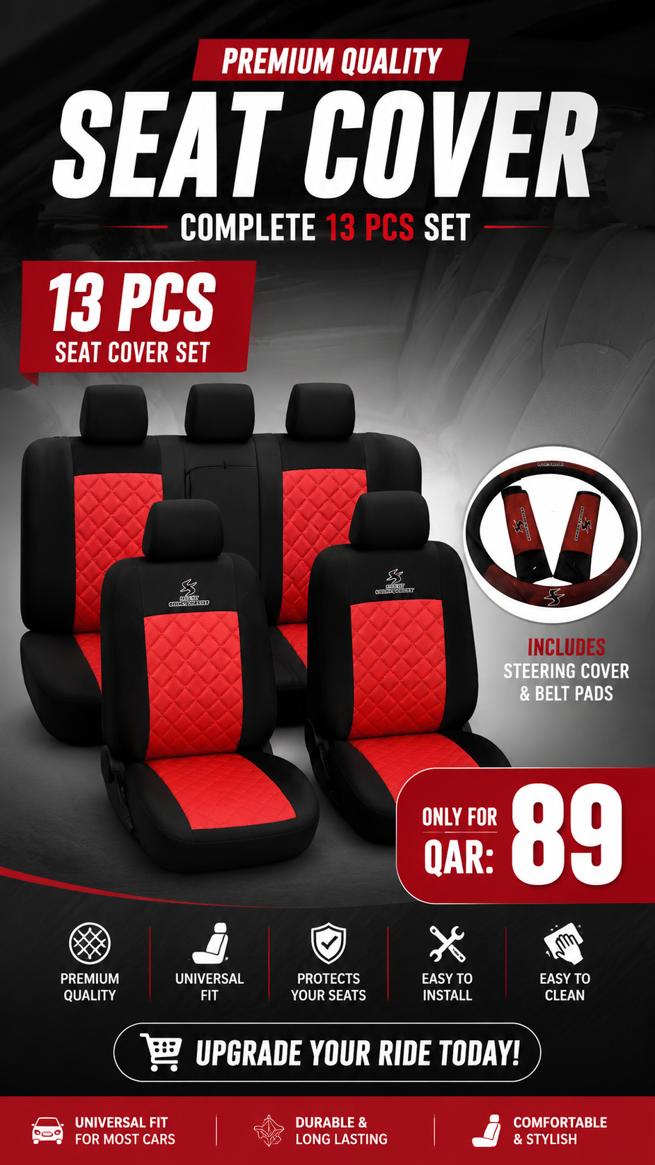 Premium 13 PCS Universal Car Seat Cover Set – QAR 89